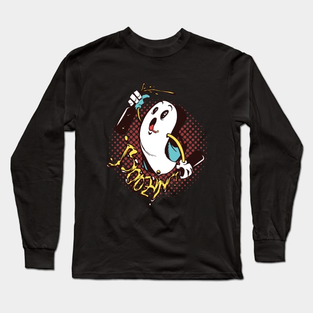 Boozin Ghost Halloween Long Sleeve T-Shirt by LYNEXART